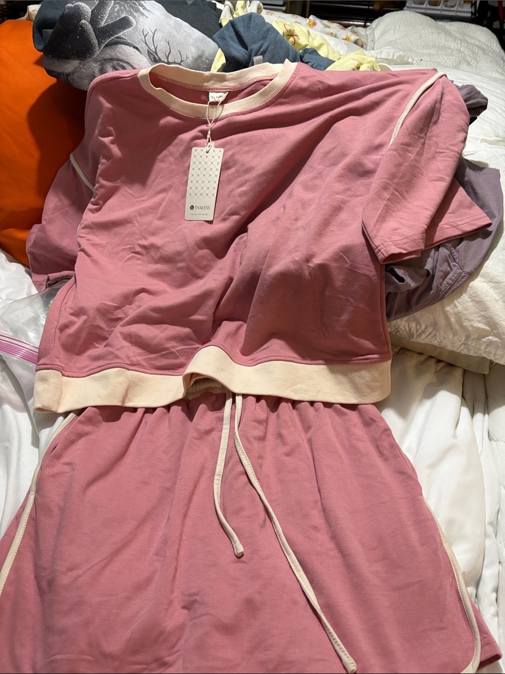 Relaxed Pink skort Set with Cream Trim